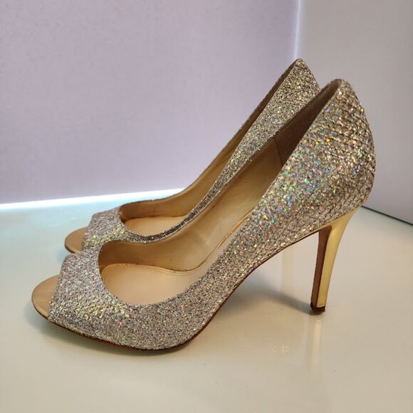 Enzo Angiolini Glitter Peep Toe Stiletto Heels - Picture 4 of 6